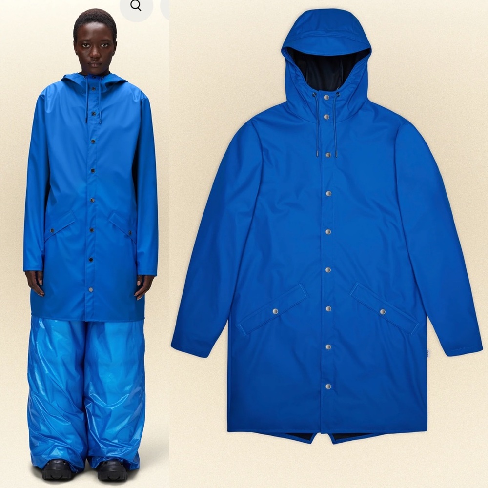 NWOT Rains Long Jacket M Unisex Waves Raincoat Waterproof Lightweight Windproof